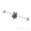 HEART CZ CENTER CUTE OWL 316L SURGICAL STEEL INDUSTRIAL BARBELL